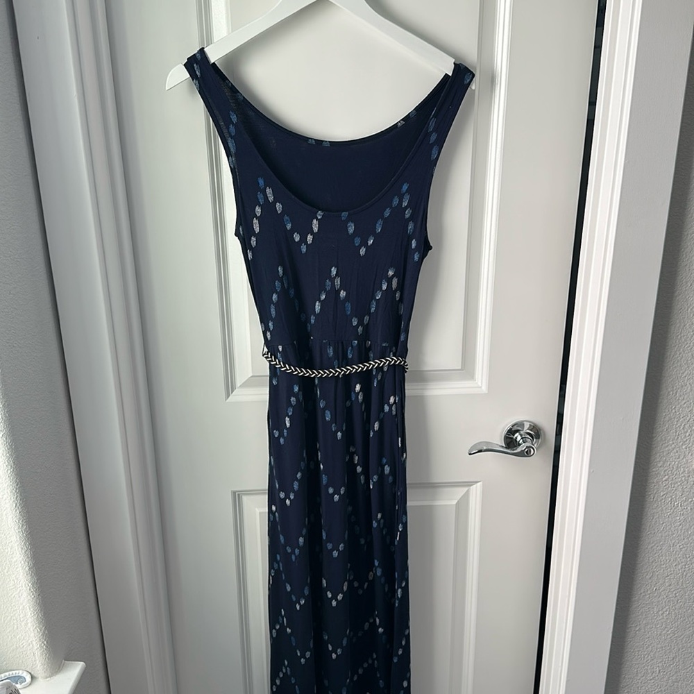 Navy Blue Maxi Dress With Belt
